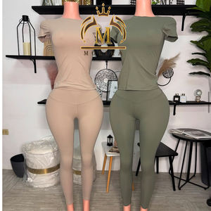 新作春女性服ショートシャツトップクイックドライスポーツレギンス2ピースセットレディーヨガウェアジョガーパンツ2ピースセット女性 - Product Image 3