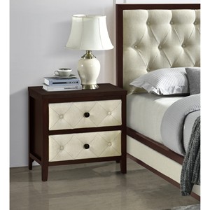 Table de chevet Cherry Espresso à 2 tiroirs, face capitonnée, meubles de chambre à coucher modernes - Product Image 2