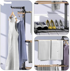 Vente chaude Porte-vêtements en métal mobile à 3 niveaux Sèche-linge debout pliable multifonctionnel pour le linge intérieur extérieur - Product Image 6