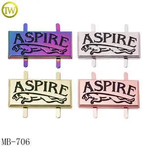 Zinc alloy made purse parts customized engraved name metal plates brand logos for handbags