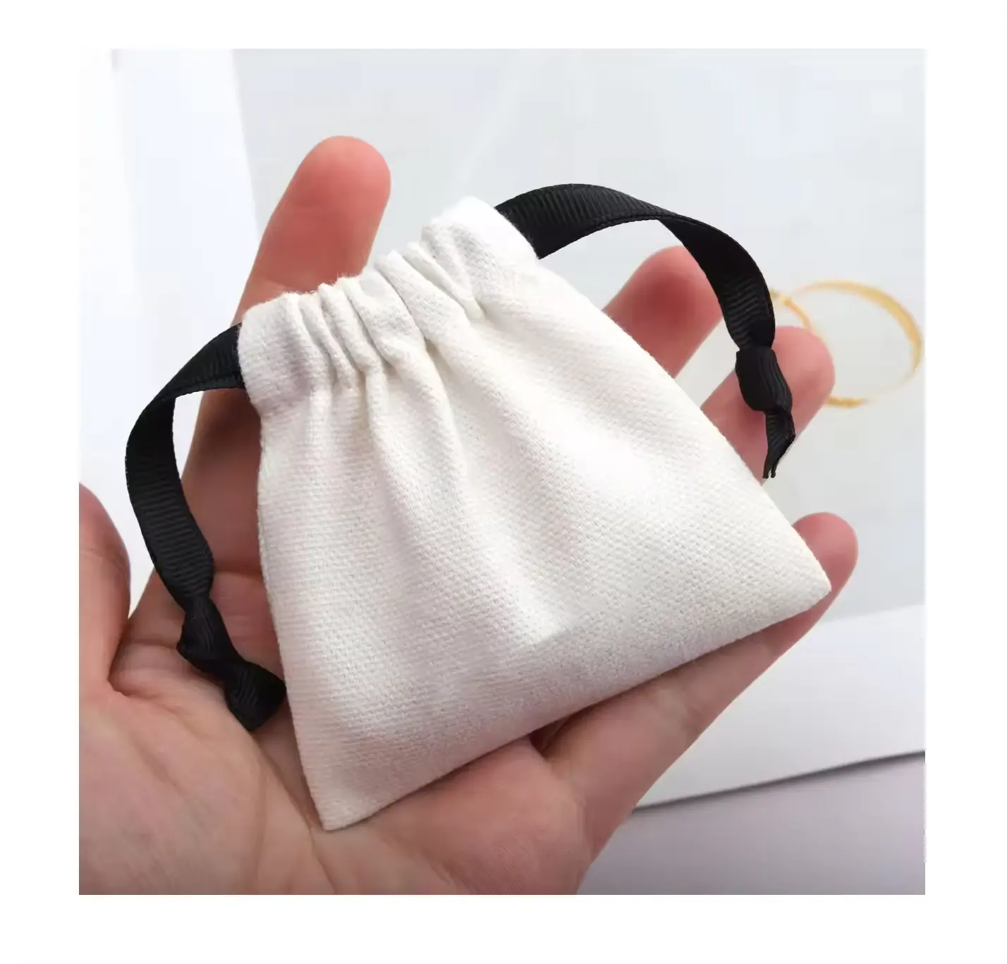 OEM fabrika özel Logo baskılı pamuk saklama çantası Mini fırça tuval kumaş İpli küpe kolye takı alışveriş çantaları