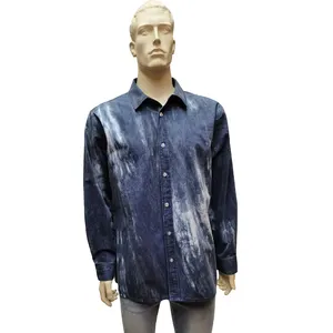 Custom fashion tie dye bleach washed denim shirt men long sleeve denim branded jeans styles shirts for men's