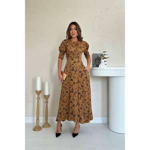 Robe de soirée trapèze en mousseline Moccah avec encolure à nœud, taille naturelle et design enveloppant confortable - Product Image 4