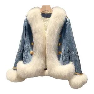 Wholesale autumn and winter fox fur cowboy pike female goose down fur inner young women real fur coat