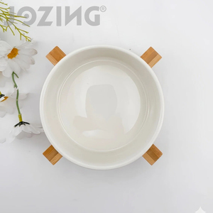 Bol surélevé pour animaux de compagnie en céramique de qualité supérieure avec support en bambou - Plat moderne pour nourriture et eau pour chats et petits chiens, logo personnalisable - Product Image 4
