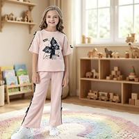 Ensemble de 2 pièces pour femme, t-shirt à manches courtes avec imprimé papillon, pantalon long évasé avec nœud décoratif, ensemble décontracté pour tous les jours