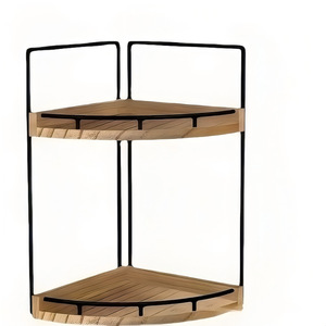 Étagère d'angle en bois à deux niveaux pour salle de bain, cuisine, bureau, organiseur de bureau, étagère autoportante avec structure métallique - Product Image 5