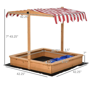 <span class=keywords><strong>Bac</strong></span> <span class=keywords><strong>à</strong></span> <span class=keywords><strong>sable</strong></span> extérieur moderne, écologique et durable en bois, avec deux bacs en plastique, toit réglable en <span class=keywords><strong>hauteur</strong></span>, caractéristiques de sécurité et rangement multifonctionnel - Product Image 1