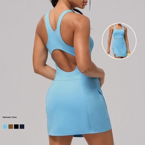 Şık ve fonksiyonel Backless Yoga elbise yerleşik ped sutyen kızlar için tenis kıyafeti kadınlar tek parça spor giyim - Product Image 1