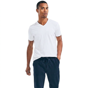 T-shirts personnalisés de haute qualité pour hommes, en tissu worsted, à séchage rapide, col en V, 100% coton, motif uni imprimé - Product Image 1