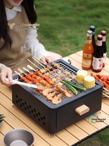 <b>Outdoor</b> Charcoal Stove With Teapot Portable Camping <b>BBQ</b> Grill Stainless Steel Folding <b>Table</b> Use - Product Image 3