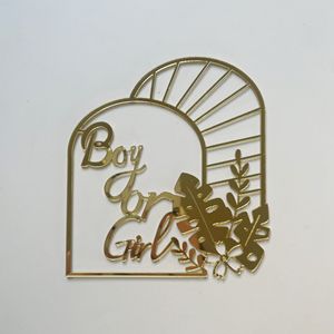 Décoration de gâteau en acrylique doré « Bébé en fleurs » avec arche et feuilles florales pour fête prénatale, fournitures de décoration de gâteaux - Product Image 6