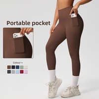 Leggings de yoga et de sport pour femme, couleur unie, double face brossée, taille haute, très élastiques, respirants, pleine longueur, avec poches, coupe ajustée, pour la course
