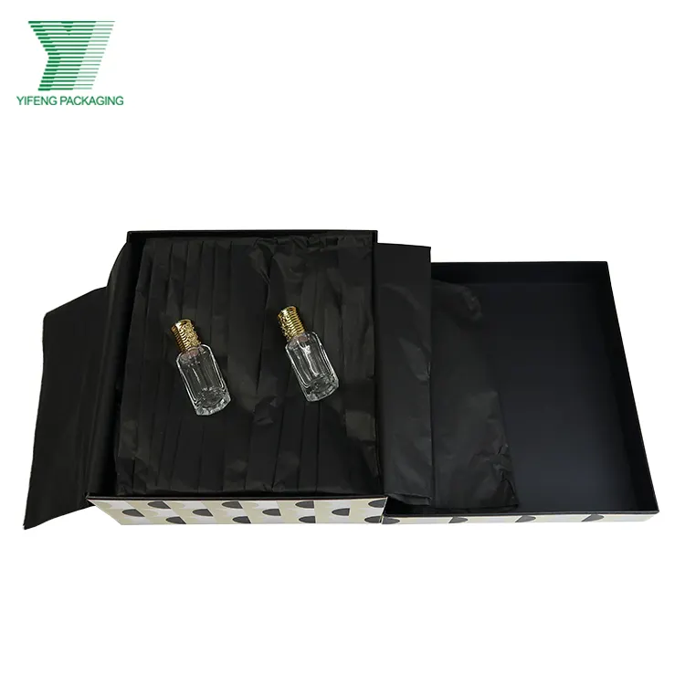 Embalagem de cosméticos de papel duro preto por atacado caixa de perfume rígida vazia logotipo personalizado China frasco de perfume de presente de luxo com caixa
