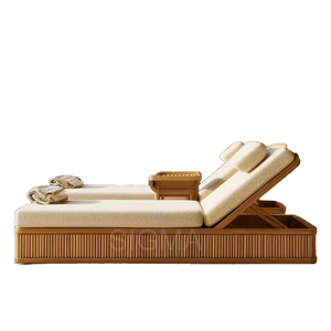 Chaises longues d'extérieur pour hôtel, villa, en teck, chaise longue de resort, ensemble de meubles d'extérieur pour patio, lit de repos d'extérieur, chaise longue de jardin - Product Image 5