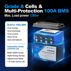 بطارية ليثيوم أيون قابلة لإعادة الشحن 12.8 فولت 100 أمبير في الساعة، حزمة بطاريات LiFePO4 للأنظمة الشمسية، مناسبة للمركبات الترفيهية والسيارات الكهربائية والدراجات والقوارب - Product Image 3