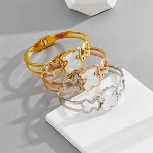 Bracelet jonc tendance en acier inoxydable plaqué or <span class=keywords><strong>14</strong></span> carats avec zircon et chaîne à maillons motif ours, style italien, pour anniversaire - Product Image 1