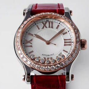 Reloj de Lujo para Mujer, Pequeño, de Alta Calidad, con 5 Diamantes, Bisel Mecánico con Incrustaciones de Diamantes, Estilo Chopardes - Product Image 1