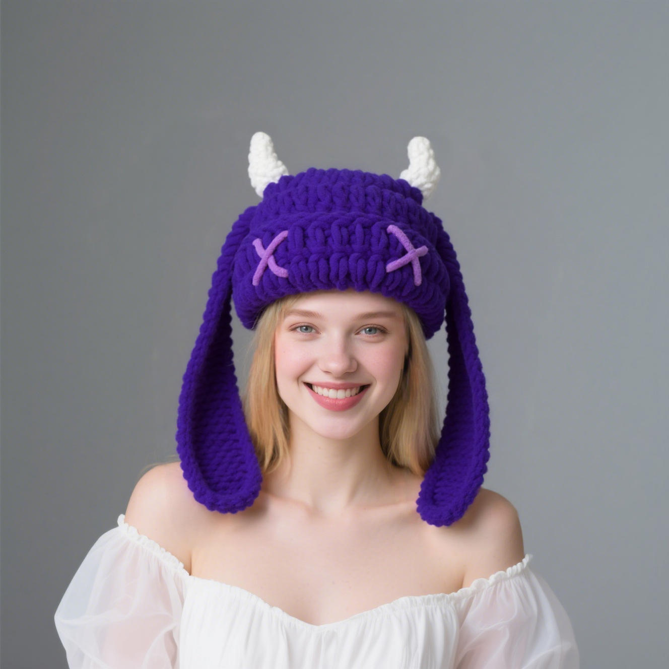 หมวกแตรหูกระต่าย XX สีม่วง