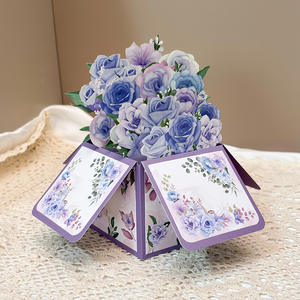 Biglietto d'Auguri 3D Pop-Up Ecologico e Riciclabile per la Festa dell'Insegnante, la Festa della Mamma, San Valentino, Compleanno, Bouquet di Fiori Blu - Product Image 6