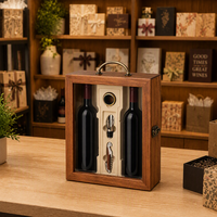 Coffret cadeau en bois pour vin avec kit d'accessoires pour le vin, verseur, tire-bouchon, fenêtre transparente, poignée métallique, boîte de transport pour vin rouge