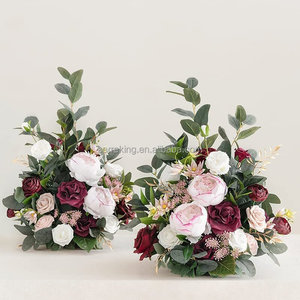 Arrangement <span class=keywords><strong>marsala</strong></span> et fard à joues de fleurs artificielles autoportantes pour décor floral d'allée d'arcade de mariage - Product Image 1