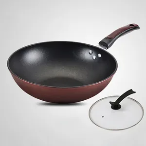 Lage Prijs Wholesale Hoge Kwaliteit Koreaanse Gietijzeren Gas Fornuis Professionele Koken Non Stick Platte Bodem Wok Pan