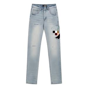 Vente en gros d'usine, logo de marque personnalisé, jeans slim fit déchirés bleus de haute qualité avec patch étoile, jeans tendance pour hommes, jeans Amiry - Product Image 4