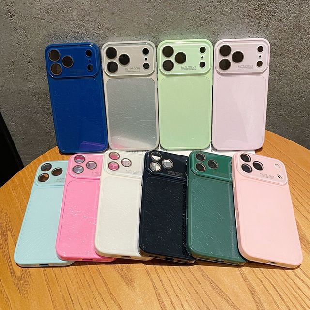 Luxury Crack Glass Glossy Case for iPhone 17 16 15 14 13 Pro Max Candy Color Hard Shockproof Camera Protection Cover