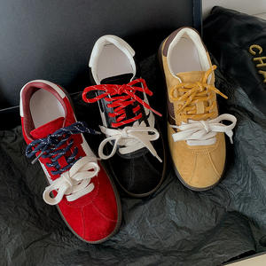 Zapatillas Deportivas Retro de Dos Tonos Rojas a Rayas para Mujer, con Cordones, Parte Superior de Cuero Genuino Suave y Transpirable para Uso Diario Informal y Ejercicio - Product Image 1