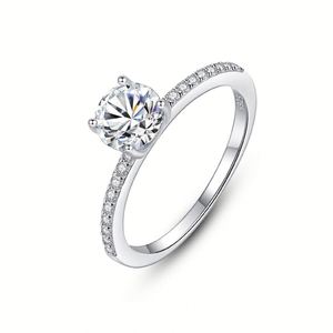 Parure de bijoux en moissanite en argent 925, coupe brillant ronde, sertie griffe, bague, collier et boucles d'oreilles, classique pour femme, pour fiançailles - Product Image 4