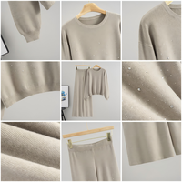 Nouvel ensemble deux pièces en tricot de luxe pour femme, col mandarin, manches longues, en viscose infroissable, coupe ample, longueur genou, collection automne-hiver