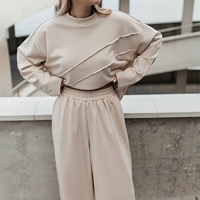 Ensemble de survêtement molletonné surdimensionné personnalisé pour femme, 2 pièces, col rond, avec coutures apparentes, sweat-shirt et pantalon de survêtement