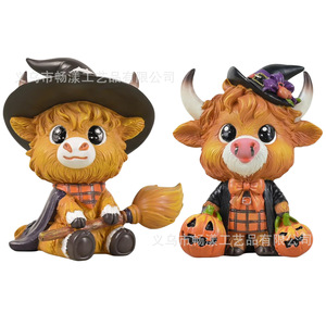 Statue de taureau des Highlands en résine pour Halloween, décoration intérieure en forme d'animal, ornement pour la maison et le bureau, ensemble AB 898 - Product Image 4