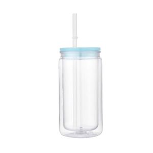 Vaso de Plástico de Doble Pared de 16 oz al por Mayor, Ecológico, Tipo Mason Jar, Transparente, Personalizable, con Pajita - Product Image 1