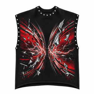 Custom Logo Y2K Sleeveless <b>Top</b> Rivet Rhinestone Pearl <b>Distressed</b> Slim Fit Private Label Streetwear Men Tank <b>Top</b> - Product Image 3