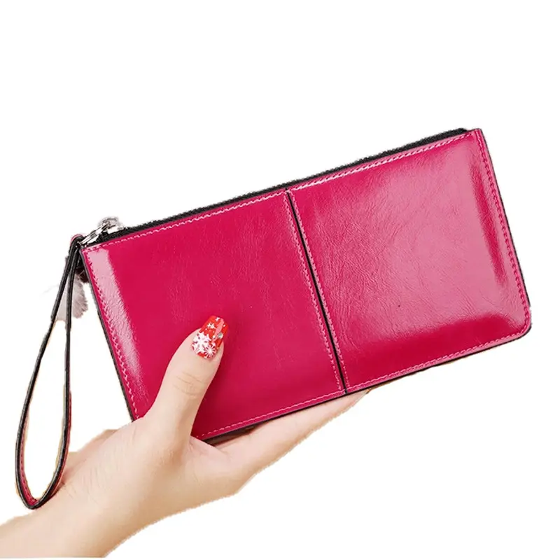 Damen Long PU Öl Wachs Leder Koreanische Version der großen Kapazität Damen Brieftasche Reiß verschluss Schnalle Brieftasche Clutch Geldbörse