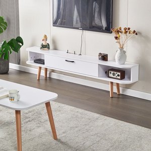 Juego de Muebles Modernos y Sencillos para Sala de Estar con Soporte para <span class=keywords><strong>TV</strong></span> y Mesa de Centro con Almacenamiento en Color Roble Claro y Gris - Product Image 4