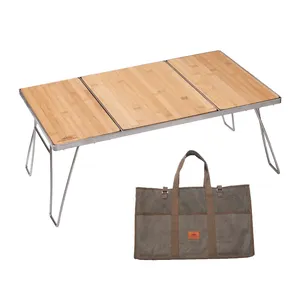 CAMPINGMOON set meja berkemah portabel, dan kursi lipat baja antikarat dengan meja kayu atas tas kanvas
