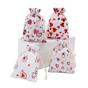Bolsas de Algodón con Diseño de Corazón Estampado para Recuerdos de Boda, Bolsas de Muselina de Algodón de 13*18cm, Bolsa de Regalo de Lino y Algodón para el Día de San Valentín - Product Image 6