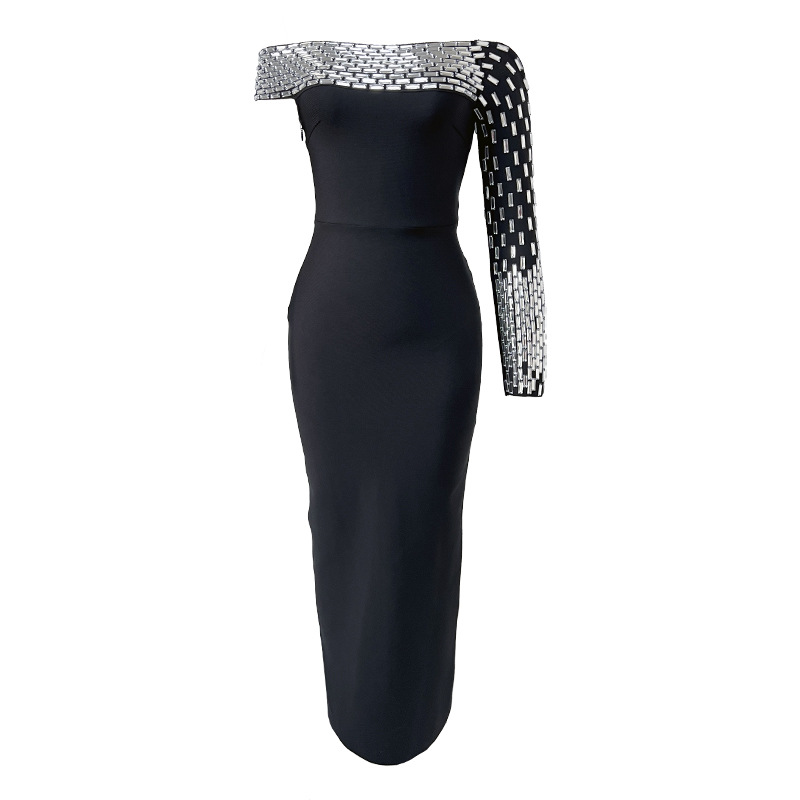 embellished bodycon maxi dress CRYSTAL - EMBELLISHED LONG SLEEVE BODYCON FULL DRESS | CULT MIA main image 0