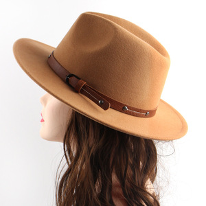 Rộng vành cảm thấy bán buôn Panama Fedora <span class=keywords><strong>Hat</strong></span> len Fedora mũ với ban nhạc - Product Image 1