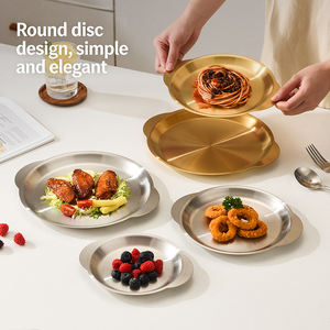 Piatto da portata rotondo in acciaio inossidabile stile coreano con fondo piatto per barbecue, ideale per ristoranti, hotel e catering - Product Image 3