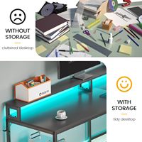Tiroir de fichiers noir d'approvisionnement d'usine Prise de courant en forme de L Bureau de jeu d'angle Bureau d'ordinateur de jeu avec lumières LED