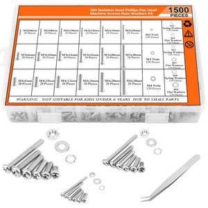 304 Stainless Steel Machine Screws Nuts Washers Kit 1500 Pieces Phillips Countersunk Head M2 M3 M4 Size Assortment - Product Image 4