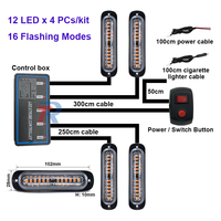 IP65 étanche 12 LED gril de véhicule Kit de lumière stroboscopique d'urgence 4 pièces ensemble de lampes à montage en Surface avertissement accessoires de lumière de voiture