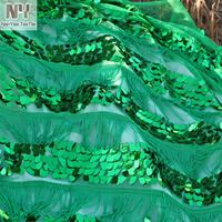 Nanyee Textile 11 couches vert émeraude 1.8cm goutte paillettes glands tissu pour robe de danse