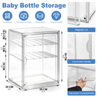 Organisateur de biberons DAYOOH, boîte de rangement transparente en acrylique réglable avec séparateurs amovibles et porte magnétique