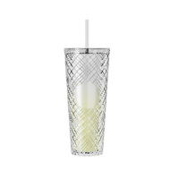 Herbruikbare Diamant Drinkbekers 710ml Diverse Kleuren Koffiemok Geperforeerde Dubbelwandige Plastic Tumbler Met Deksel en Rietje voor Volwassenen