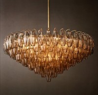 Lámpara de Techo Colgante Artística Lineal Negra con Cristales en Forma de Flor, Estilo Retro Americano para Comedor y Sala de Estar